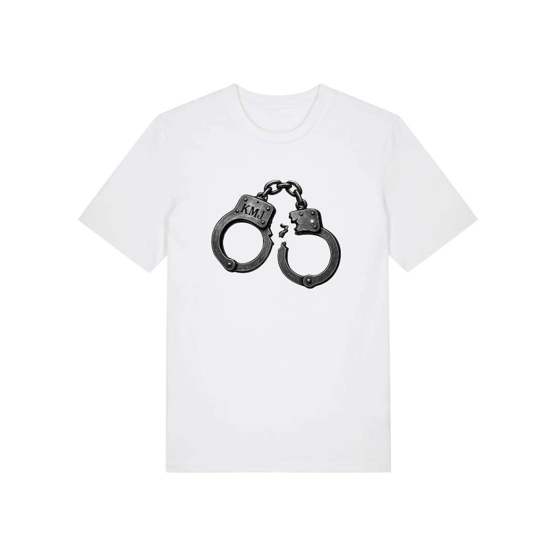 t-shirt streetwear responsable Unchained KMJ avec menottes brisées